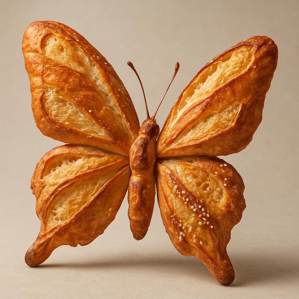 AI-generated butterfly shaped baguette bread sculpture