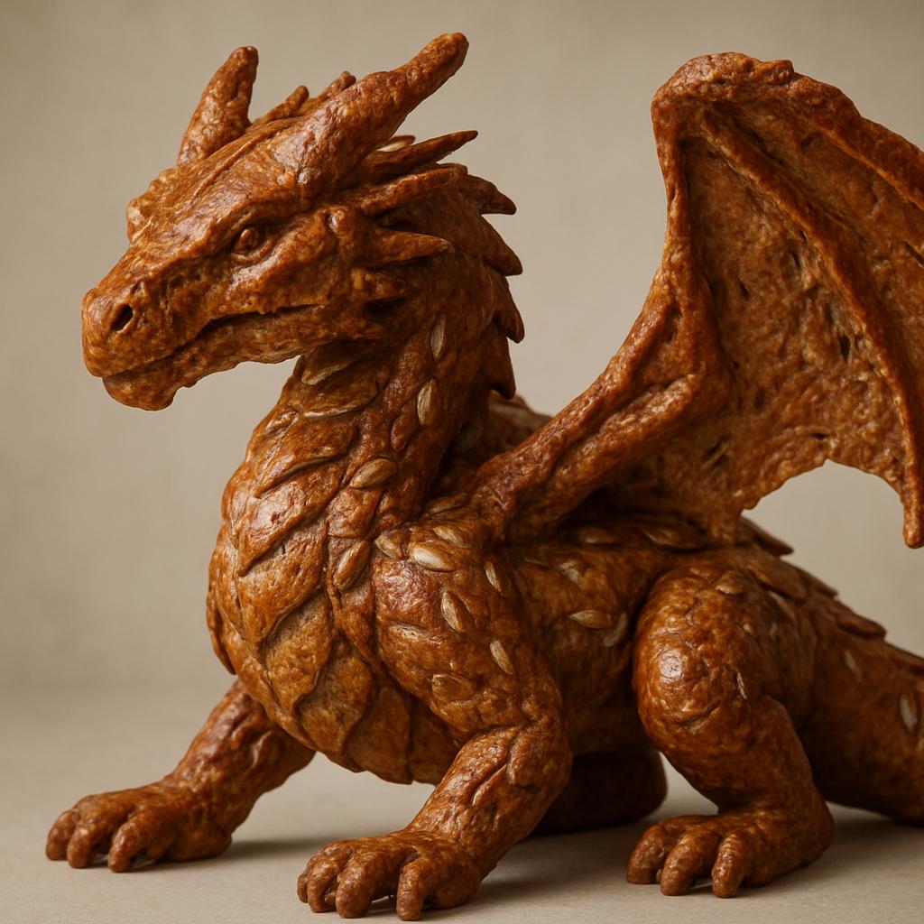 AI-generated dragon shaped rye bread sculpture