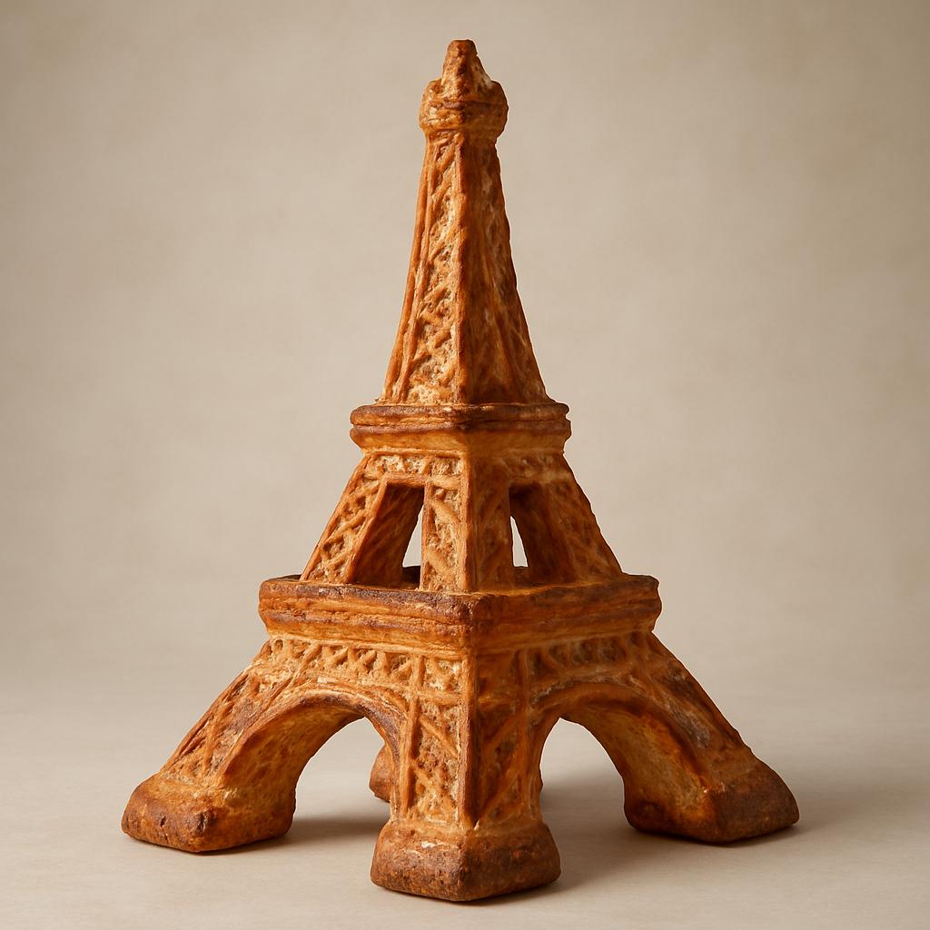 AI-generated Eiffel Tower shaped sourdough bread sculpture