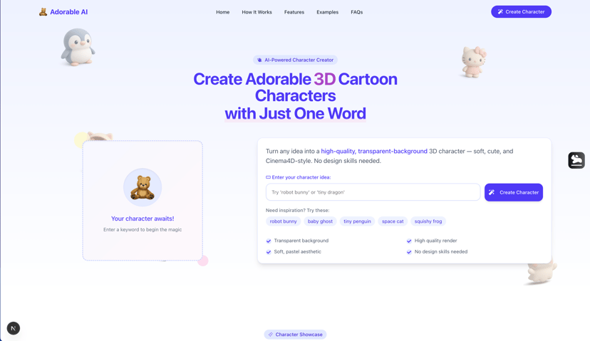 Adorable 3D Cartoon Character Generator preview