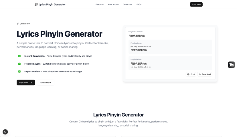 Lyrics Pinyin Generator preview